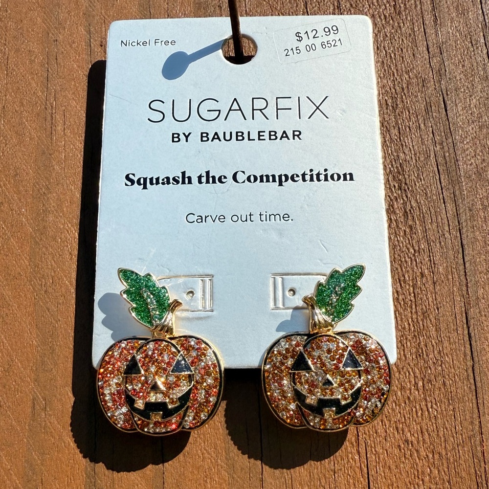 NWT! Baublebar Pumpkin Rhinestone Sparkling Dangle Lightweight Earrings